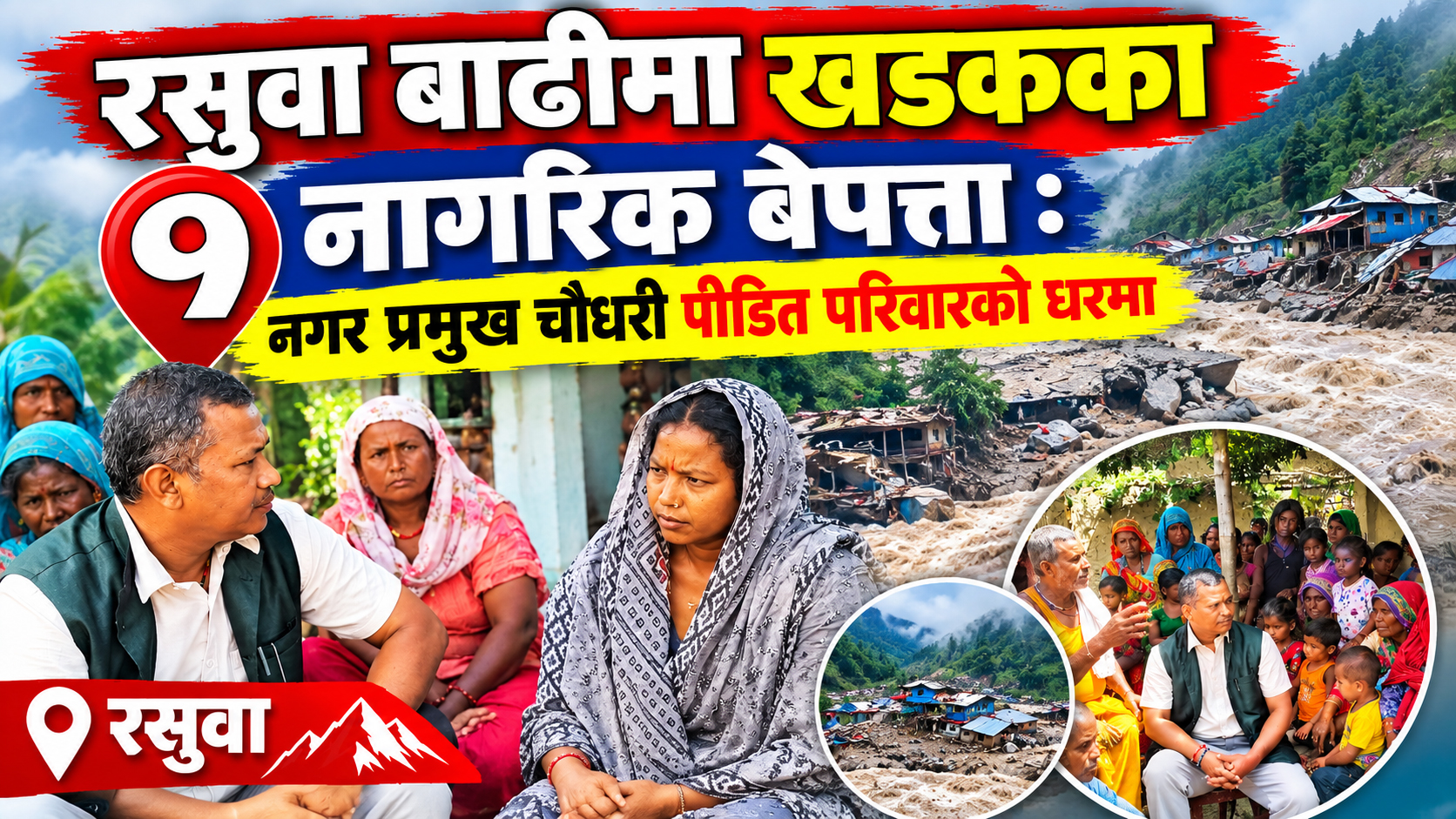 रसुवा बाढीमा खडकका ९ नागरिक बेपत्ता : नगर प्रमुख चौधरी पीडित परिवारको घरमा